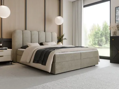 Produktbild von Boxspringbett 180x200 mit Bettkasten H3 Komplett inkl. Matratze, Topper - SOFTI Beige Bouclé