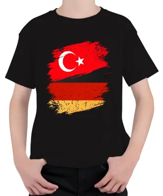 Produktbild von Türkische Deutsche Flagge Türkei Deutschland Fußball Fan Trikot Kinder T-Shirt, Schwarz, 140