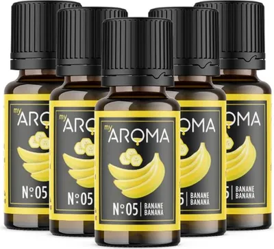 Produktbild von myAROMA Flavour Drops Banane 5x10ml – Zuckerfrei, Kalorienfrei & Vegan, Natürliches Aroma ohne Künstliche Farbstoffe
