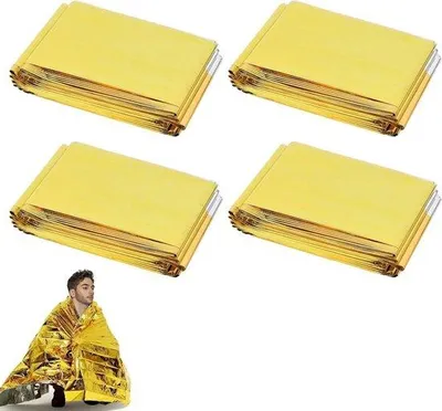 Productafbeelding van Set van 4 nooddekens met warmtefolie, goud-zilver, 210x160 cm