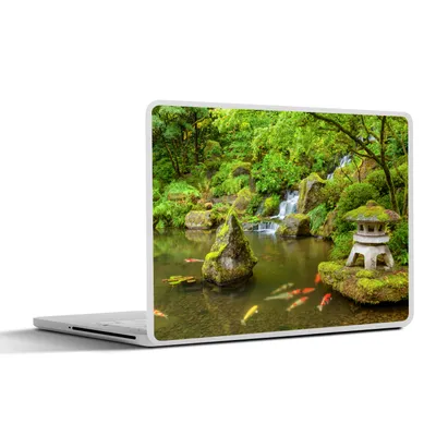 Produktbild von MuchoWow® Laptop Aufkleber Sticker Cover Wasserfall - Koi - Japanische Laterne - Moos - Wasser 36.5x27.5 cm - Laptop-Sticker