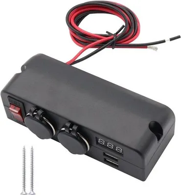 Obrázek produktu pro Dvojitá USB nabíječka a rozbočovač se dvěma zásuvkami pro zapalovač, 12 V, s LED vypínačem, pro automobily, obytné vozy, nákladní vozy a lodě.