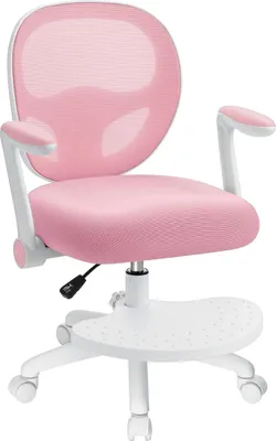 Immagine prodotto di Sedia da scrivania per bambini - Sedia ergonomica per lo studio - Regolabile in altezza - Girevole - Braccioli pieghevoli - Poggiapiedi - Schienale in rete - Rosa