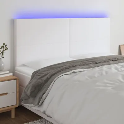 Produktbild von vidaXL LED Kopfteil Weiß 160x5x118/128 cm Kunstleder - LED Kopfteil - LED Kopfteile - Kopfteil - Bett-Kopfteil