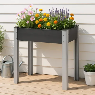 Produktbild von Hochbeet Beverwijk 75 x 40 x 75 cm Pflanzbeet mit Gitterboden Pflanzkasten Gemüsebeet witterungsbeständig Aluminiumgestell Dunkelgrau