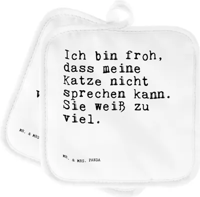 Produktbild von Mr. & Mrs. Panda Topflappen Ich bin froh, dass... - Weiß - Geschenk, Ofenlappen, Kochlappen, witzig, Spruch Sprüche Weisheiten Zitate Lustig Weisheit Worte, topfhalter