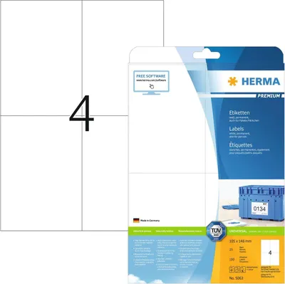 Produktbild von Etiketten Premium A4, weiß 105x148 mm Papier matt 100 St.