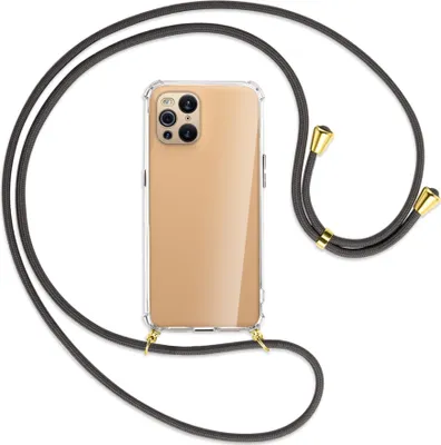 Produktbild von Handykette Backcover-Schutzhülle mit Band (Metall goldfarben) für Oppo Find X3 Pro - dunkelgrau