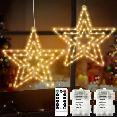 2er-Set LED-Weihnachtssterne, 75 warmweiße LEDs, 30x30 cm, Timer