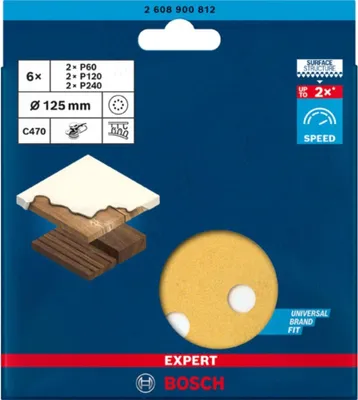 Image de Disques abrasifs BOSCH EXPERT C470 bois et peinture - Ø125mm G60/120/240 - 6 disques - 2608900812