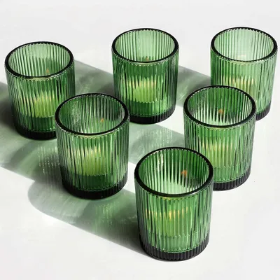 Zdjęcie produktu dla Podstawka pod świeczki typu tealight, szklana, zielona, zestaw 12 sztuk
