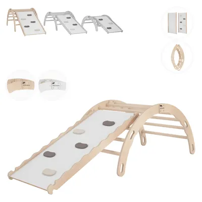 Produktbild von MAMOI® Kletterbogen mit rutsche, Kletterdreieck, Baby klettern, Regenbogenwippe aus holz, Holzbogen für Kinder, Rutschbrett für spielplatz, Kletterger