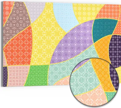 Produktbild von DEQORI Hybrid Leinwand Bild 90x60 cm 'Bunte Musterwelt' Wandbild Glas flach modern