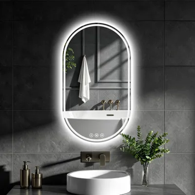 LED-Badspiegel oval 70×40 cm, rahmenlos, dimmbar, Antibeschlag
