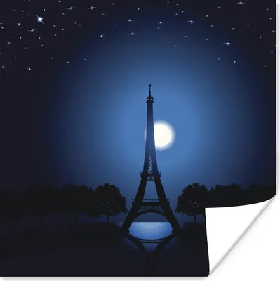 Produktbild von MuchoWow® Poster Eine Illustration des Eiffelturms bei Nacht 75x75 cm - Wand Dekoration