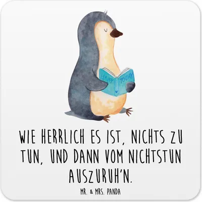 Produktbild von Mr. & Mrs. Panda Tischuntersetzer Pinguin Buch 15er Set - Weiß - Geschenk, Tassenuntersetzer, Urlaub, Ferien, Glas-Untersetzer, Coaster, Getränkeuntersetzer