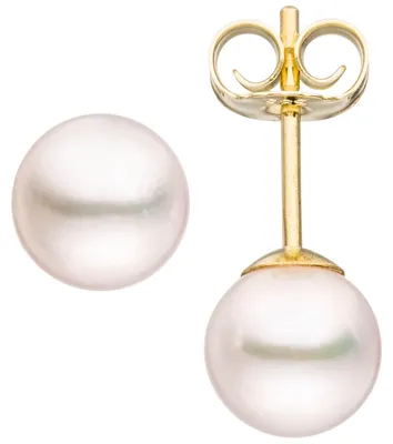 Produktbild von Paar Ohrstecker mit Akoya Perlen 6,5mm rund 585 Gold Gelbgold Ohrschmuck Damen