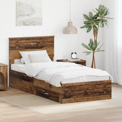 Produktbild von vidaXL Bettrahmen mit Kopfteil Altholz 100 x 200 cm Holzwerkstoff