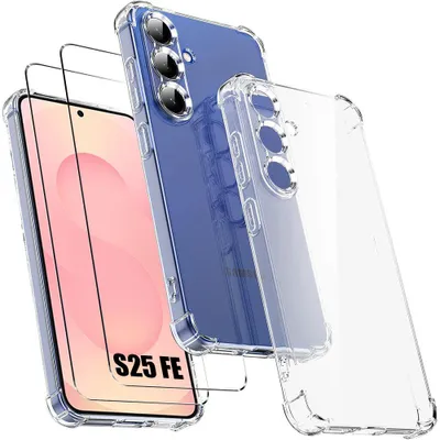 Image de Coque + 2 Verres Trempés pour Samsung Galaxy S25 FE, Protection Anti-Rayures Coins Renforcés Transparent