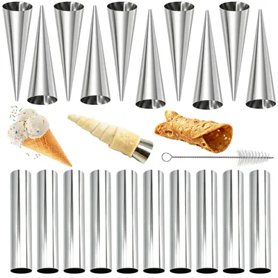 Cannoli-Backform-Set, 20 Stück, Edelstahl, mit Bürste