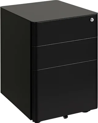 Produktbild von Mobiler Rollcontainer mit 3 Schubladen, abschließbarer Büroschrank, Stahl Schwarz 39x48x59 cm, Hängeregistratur Aufbewahrung
