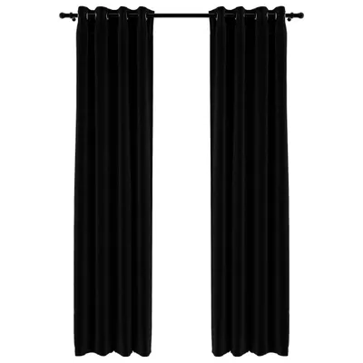 Image de vidaXL Rideaux occultants Œillets aspect lin 2 pcs. noir 140x225cm