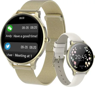 Produktbild von Forever Smartwatch Frauen Gold Velora SB-306 AMOLED 1,19" Touchscreen, Herzfrequenz, Schlaf & Zyklusmonitor, wasserdicht