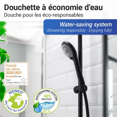 Obrázok produktu pre WENKO Sprchová hlavica dažďová sprcha WATERSAVING Ø11cm okrúhla čierna ručná sprcha Wellness