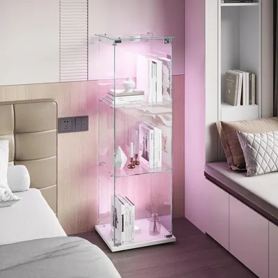 Image de Vitrine réfrigérée avec éclairage LED, 3 étagères, 1 porte, blanche, 123,3 cm