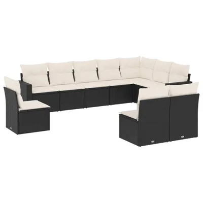 Produktbild von vidaXL 10-tlg. Garten-Sofagarnitur mit Kissen Schwarz Poly Rattan
