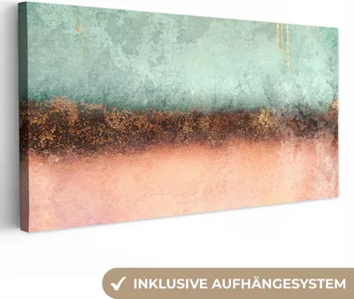 Produktbild von MuchoWow® - Leinwandbilder - Gold - Farbe - Abstrakt - Grün - Rosa, Wandbild, Wanddeko Bilder Wohnzimmer, 40x20 cm