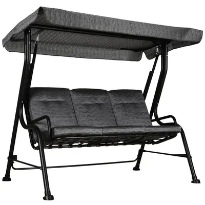 Productafbeelding van Schommelbank voor 3 personen met schuifdak | Kleur: Zwart | Afmetingen: 120x200x170 cm