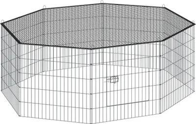 A wire mesh enclosure with a hexagonal base and a mesh top.