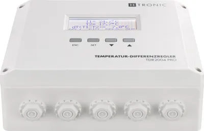 A white electronic device with a display screen and buttons, sitting on a white surface.