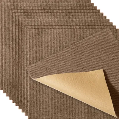 Produktbild von Teppichfliesen zum Abziehen und Aufkleben, 457x457mm, selbstklebende Teppichbodenfliesen, weich gepolsterte Teppichfliesen, DIY-Installation für Schlafzimmer, Wohnzimmer (10 Stk., Dunkelbraun)