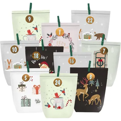 Produktbild von Adventskalender 24 Papiertüten Zahlenaufkleber Grün Schwarz