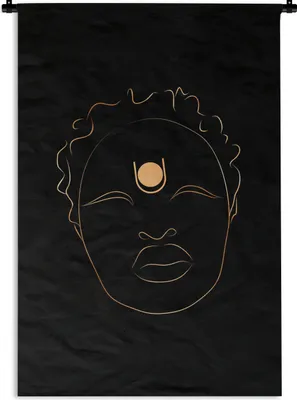 Produktbild von MuchoWow® Wandteppich Wandbehang Frau - Gold - Schwarz - Strichzeichnung 90x135 cm Tapisserie Dekoration Wandtuch - Baumwolle - Wandskulptur