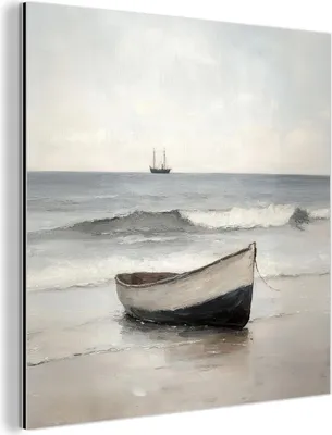 Produktbild von MuchoWow Wanddekoration Metall Metallbild Wandkunst 20x20 cm Ruderboot - Meer - Horizont MuchoWow Aluminium Gemälde - Alu Dibond Bilder