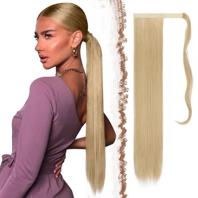 Zdjęcie produktu dla Peruka do włosów, kucyk, syntetyczna, gładka, kolor popielaty blond, długość 60 cm