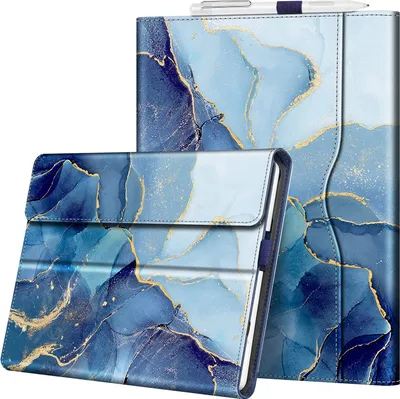 Produktbild von Fintie Hülle für Microsoft Surface Go 3 (2021) / Go 2 (2020) / Go (2018) 10 Zoll Tablet - Multi-Sichtwinkel Kunstleder Schutzhülle Cover Case mit Dokumentschlitze, Type Cover kompatibel, Ozean Marmor