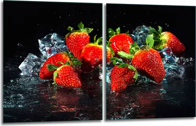 Produktbild von Herdabdeckplatten 2x40x52 Glaskeramikkochfeld 2-Teilig Glas Spritzschutz Erdbeeren