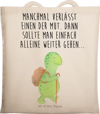 Produktbild von Mr. & Mrs. Panda Tote Bag Schildkröte Wanderer - Transparent - Geschenk, Tasche, Jutebeutel, Rucksack, Beutel, Schultasche, Motivationssprüche, Motivationsspruch