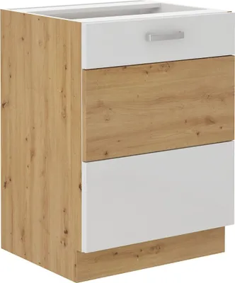 Produktbild von Unterschrank 60 cm Eiche Artisan + Weiß Hochglanz Küchenzeile Küchenblock Küche