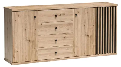 Produktbild von Sideboard - 183 x 85 cm - Artisan Eiche - Lamellen Optik - Kommode mit 4 Schubladen - Soft-Close - Modern Industrial - CALI