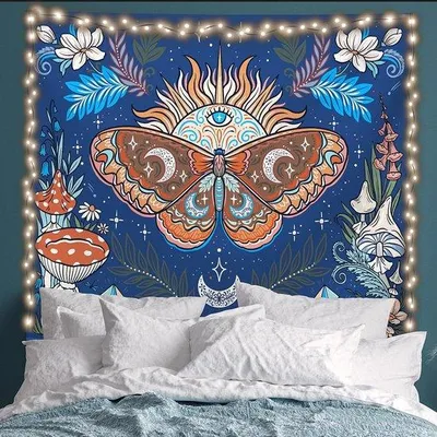 Image de Tapis mural boho Unyqoos® en polyester – décoration murale de style hippie pour chambre et salon, 130 x 150 cm, léger et durable