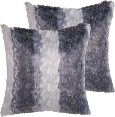 Produktbild von BELIANI Dekokissen 2er Set Dunkelbraun Kunstfell Quadratisch 45 x 45 cm Pelzimitat mit Reißverschluss Modern Weich für Wohnzimmer Schlafzimmer Bett
