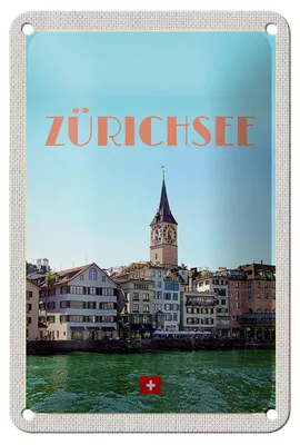 Produktbild von Blechschild Reise 12x18cm Zürich Schweiz Ausblick See auf Stadt Schild