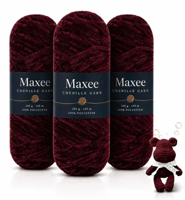 Zdjęcie produktu dla Nici bawełniane Chenille, kolor "Kawa", 300g (3 motki po 100g), do szydełkowania i robienia na drutach