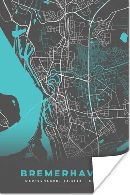 Produktbild von MuchoWow® Poster Blau - Deutschland - Karte - Stadtplan - Bremerhaven 120x180 cm - Kunstposter