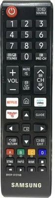 A black Samsung remote control with various buttons.